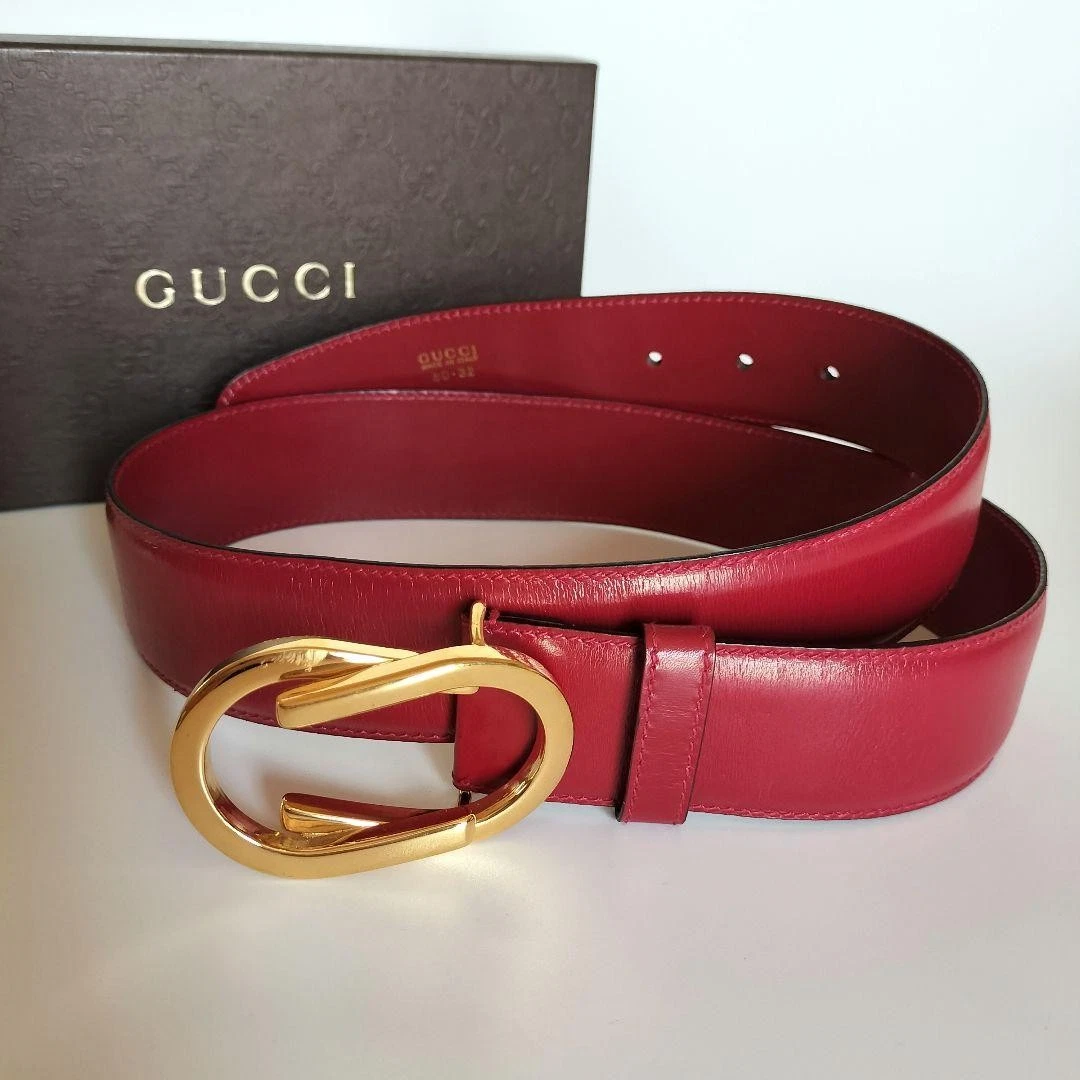 GUCCI 80/32 037 Red Gold Hardware GG boucle ceinture cuir sans boîte emboîtée