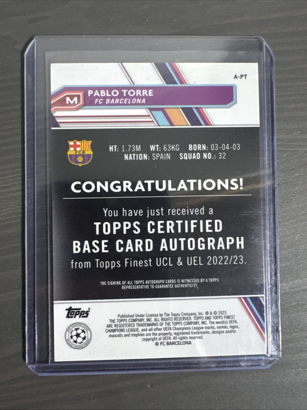 Pablo Torre 2022-23 Topps Finest UEFA Club Competitions Auto #A-PT view 2