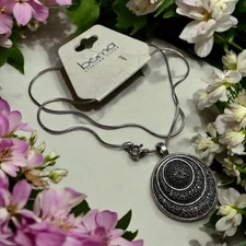 BOMA Sterling Silver Round Marcasite Pendant Necklace