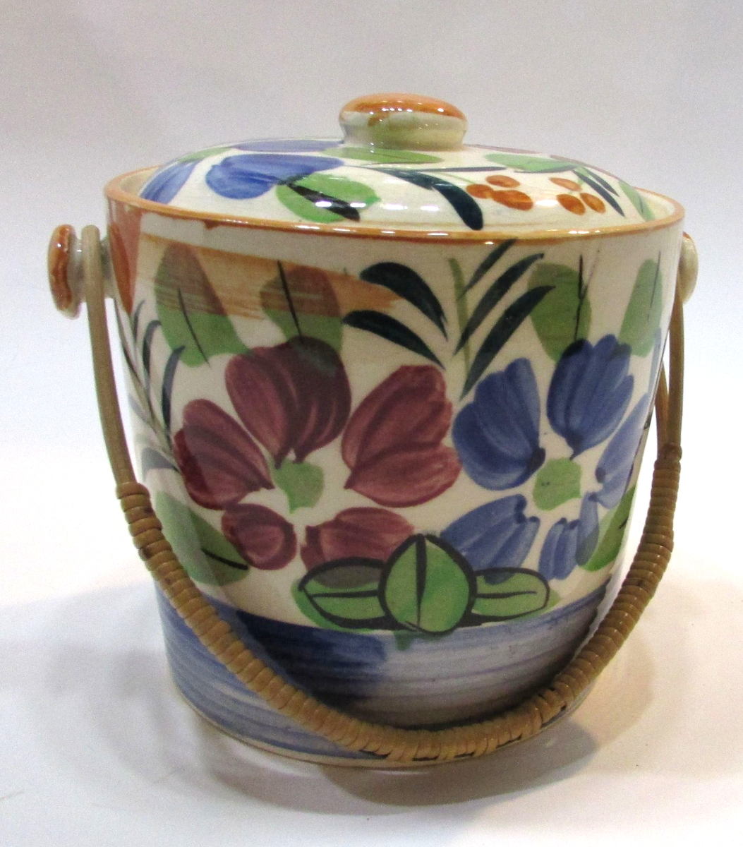 Antique 1910's Japan Hand Painted Floral Rare Cookie Biscuit Jar w