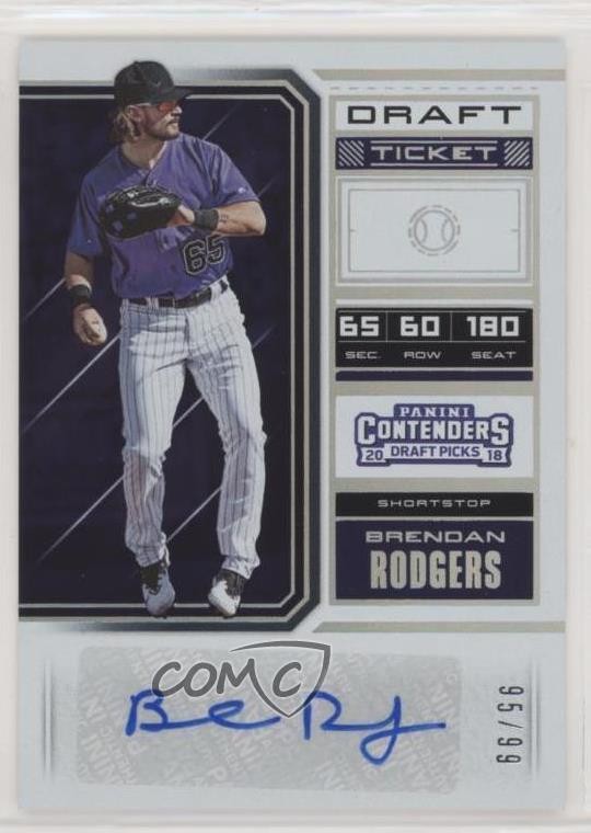 2018 Contenders Draft Picks Prospect Ticket 95/99 Brendan Rodgers #14 Auto 4l3