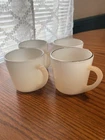 Set of 4 MCM Mugs Anchor Hocking Milk Glass Cups with Silver Rim Vintage