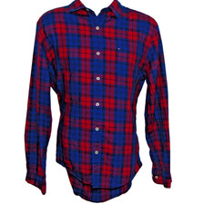 Tommy Hilfiger Lightweight Red  Blue Plaid Long Sleeve Button Down Shirt Size L