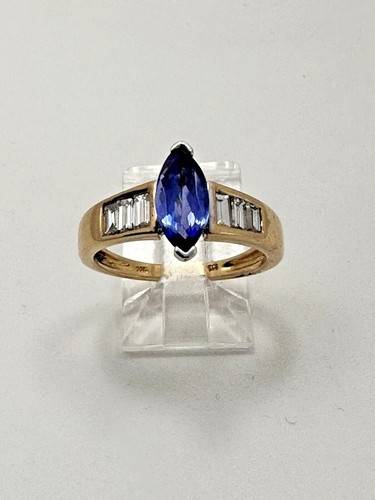 2.25 Ct Marquise Cut Tanzanite Women's Unique Engagement Ring 14K Yellow Gold - Picture 7 of 8