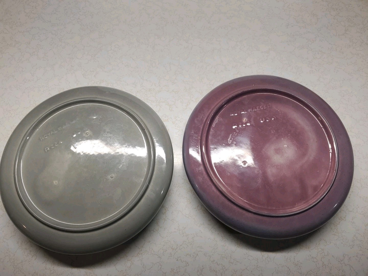 2 Vintage Royal Haeger USA R 224 GIANT 12 x 2-3/4 inch Blue & Purple Planters