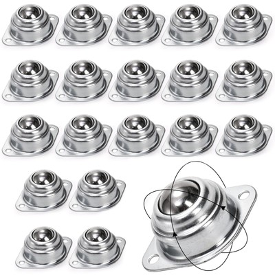 20 Pack 1 Inch Roller Ball Transfer Bearings, Carbon Steel Swivel