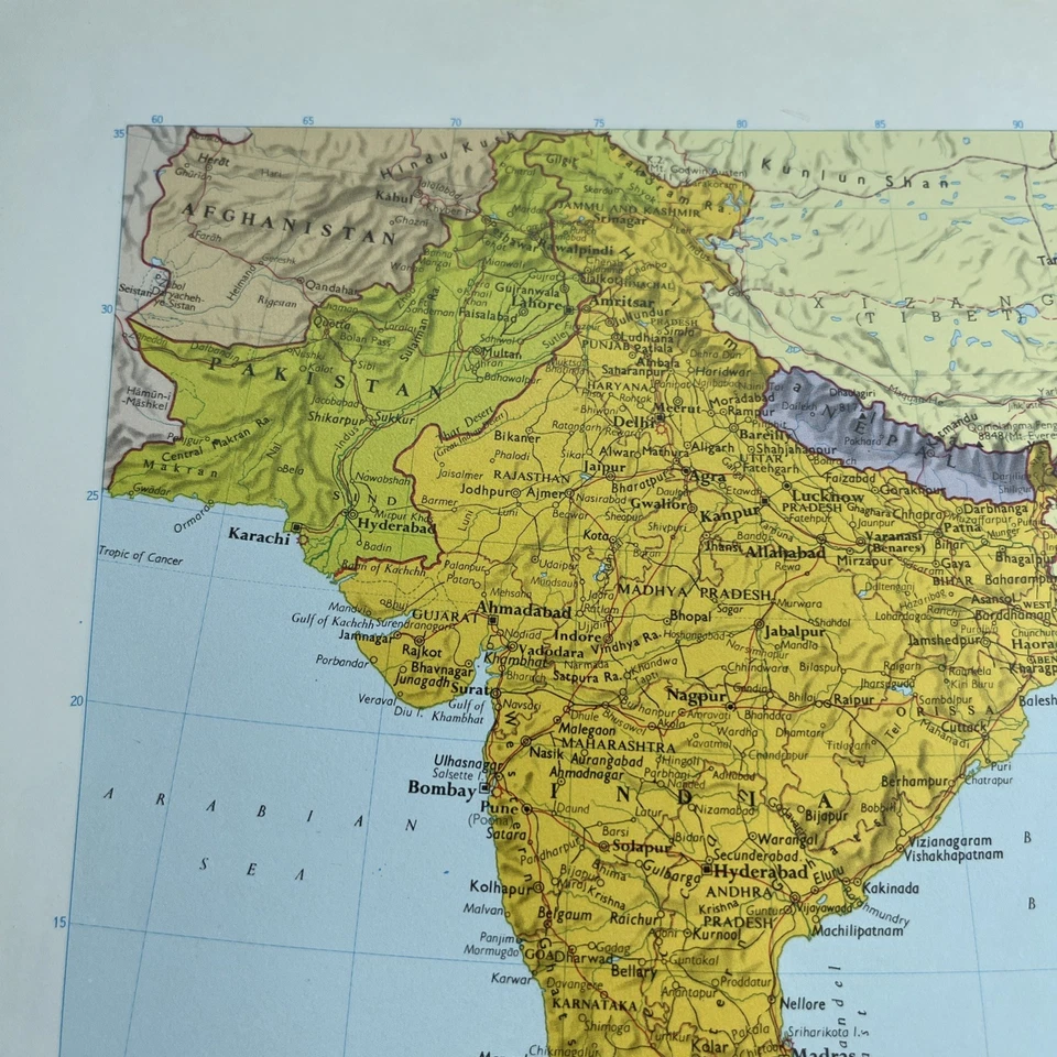 1993: Mapa del sur de Asia político GP #76 atlas vintage impresión antigua marco de regalo Foto 4 de 4