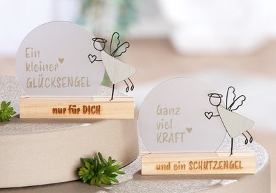 Gilde Standrelief ''Schutzengel'' Engelmotiv Spruch Acryl Holz Herz Deko Geschenk