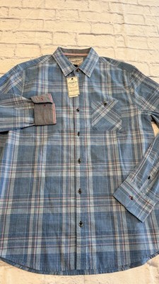 Flag & Anthem Men s Medium Blue Plaid Long Sleeve Button Down Shirt, NWT