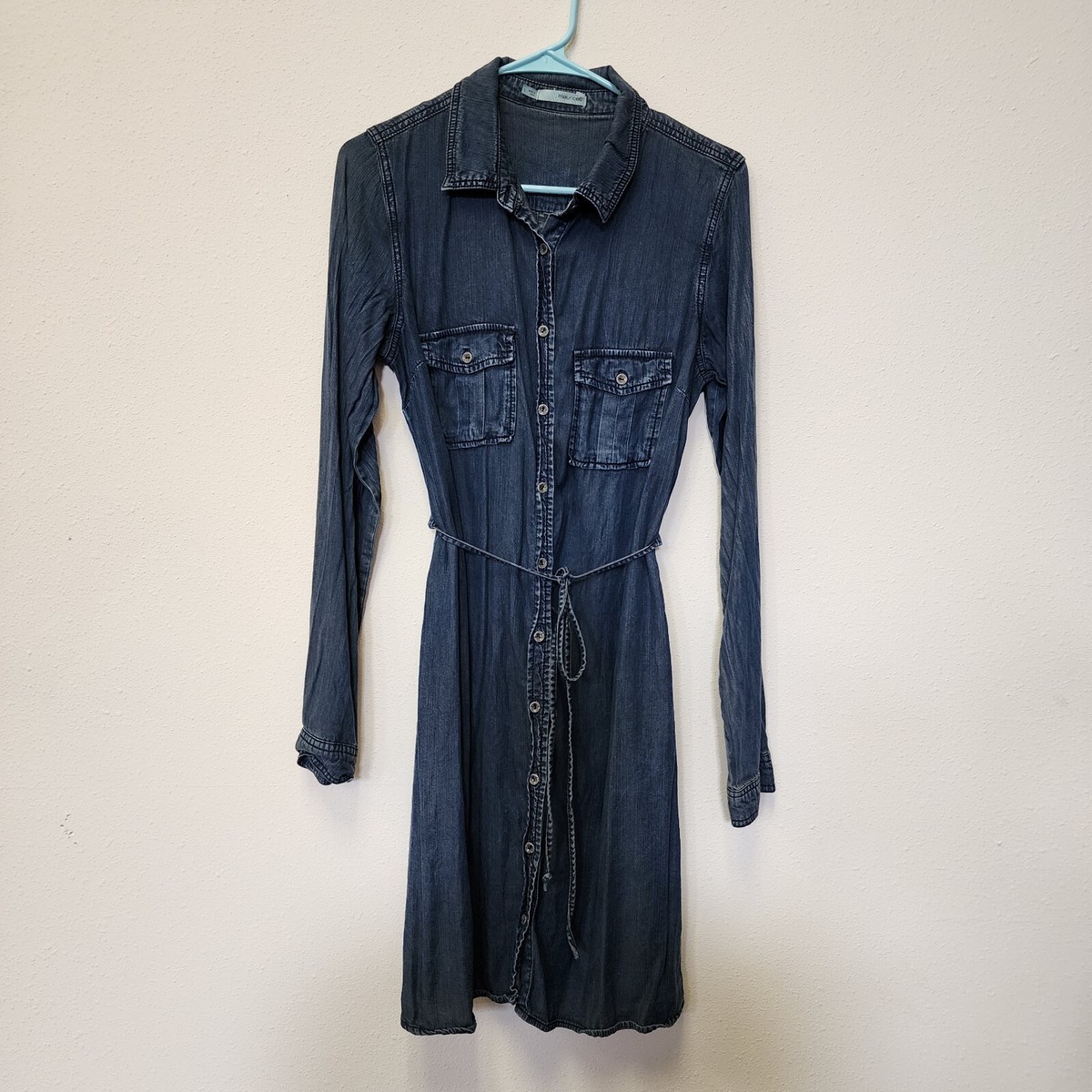 Maurices Shirt Dress Large Chambray Long Sleeve Tie Waist Denim Fall Y2K  Pockets