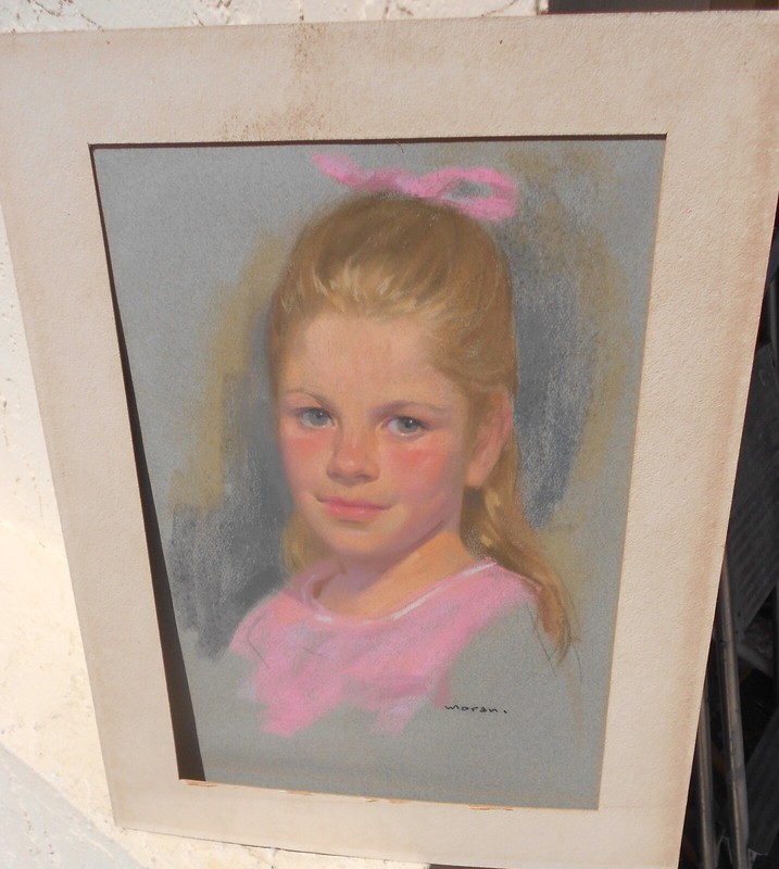 Vintage Pastel Painting Of Young Girl Signed  " Moran " Unframed