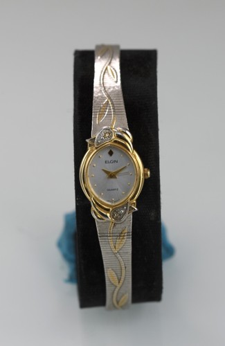 Elgin Women Watch Silver Gold Stainless Steel Water Resist Battery White Quartz