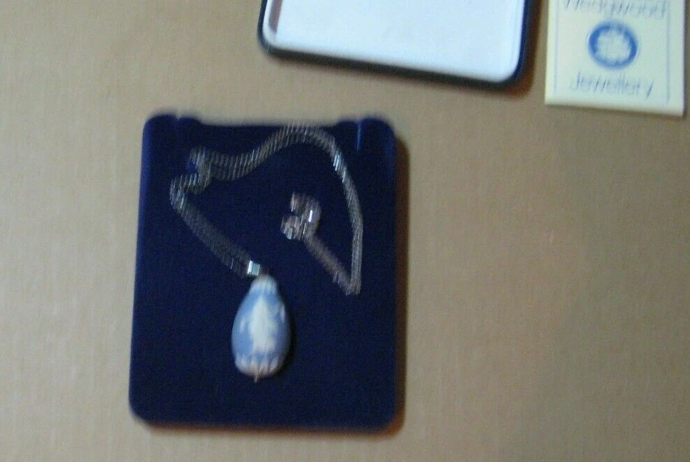 Wedgwood BLUE Jasper & SILVER DANCING HOURS Egg Tear Drop PENDANT NECKLACE