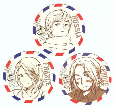 3 pcs coaster card Hetalia Axis Powers anime Russia France