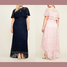 NEW 508 Tadashi Shoji PLUS 20W Aileen High Low Lace Gown in Blue S696