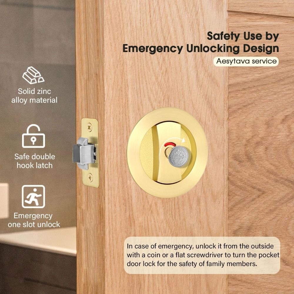 Zinc Alloy Pocket Door Lock Round Flush Door Locks Bathroom Bedroom | eBay