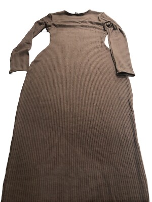 Windsor Dark Brown Ribbed Long Sleeve Dress Large