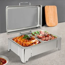 9.5qt Rectangle Buffet Chafing Dish Warmer Set Stainless Steel 35-80℃ Adjustable