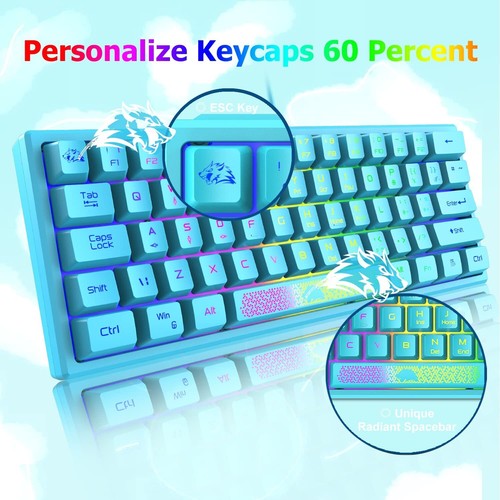 60% Wired Compact Gaming Keyboard, RGB LED Backlit Mechanical Feel For PC Laptop - Picture 24 of 37