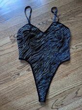 Vtg Cinema Etoile 80s Thong Teddie Seductive Wear Black Velvet Animal Print NWOT
