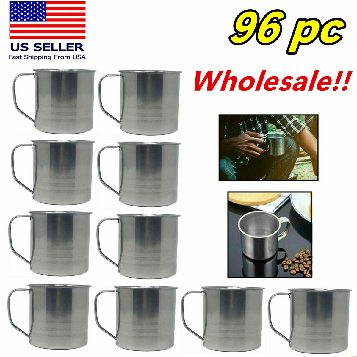 Wholesale Lot 96pc Stainless Steel Coffee Soup Mug Tumbler Camping Mug Cup  16oz