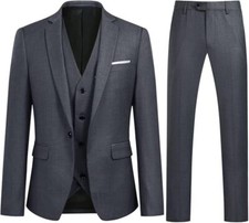 Allthemen 3 Piece Slim Fit Suit Wedding Dress Casual One Button Lounge Suit, XS,