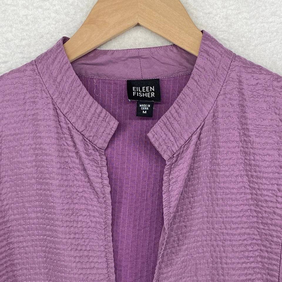 Chaqueta Eileen Fisher M Canal de Seda Arrugado Frente Abierto Manga Larga Púrpura De Colección Foto 4 de 4