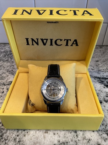 Invicta Specialty Mechanical Skeletonized Men’s Watch, Silver W/Ostrich Lea.