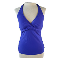 ATHLETA Blue Tara Tankini Top 34B/C Halter Padded Underwire Nylon Built in Bra