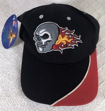Brand New Flaming Skull Baseball Cap Hat NWT NOS Black W/ Red Stripe