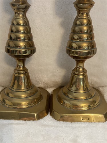 2x ANTIQUE England Large 13” Brass Candlesticks Candle Stick Holder Reg’d 223580 - Picture 15 of 24