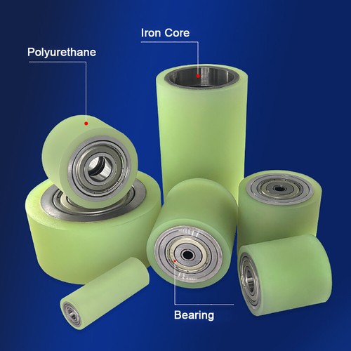 PU Polyurethane Iron Core Roller With Two Bearing Guiding Wheel Flat Belt Idler - Picture 15 of 158