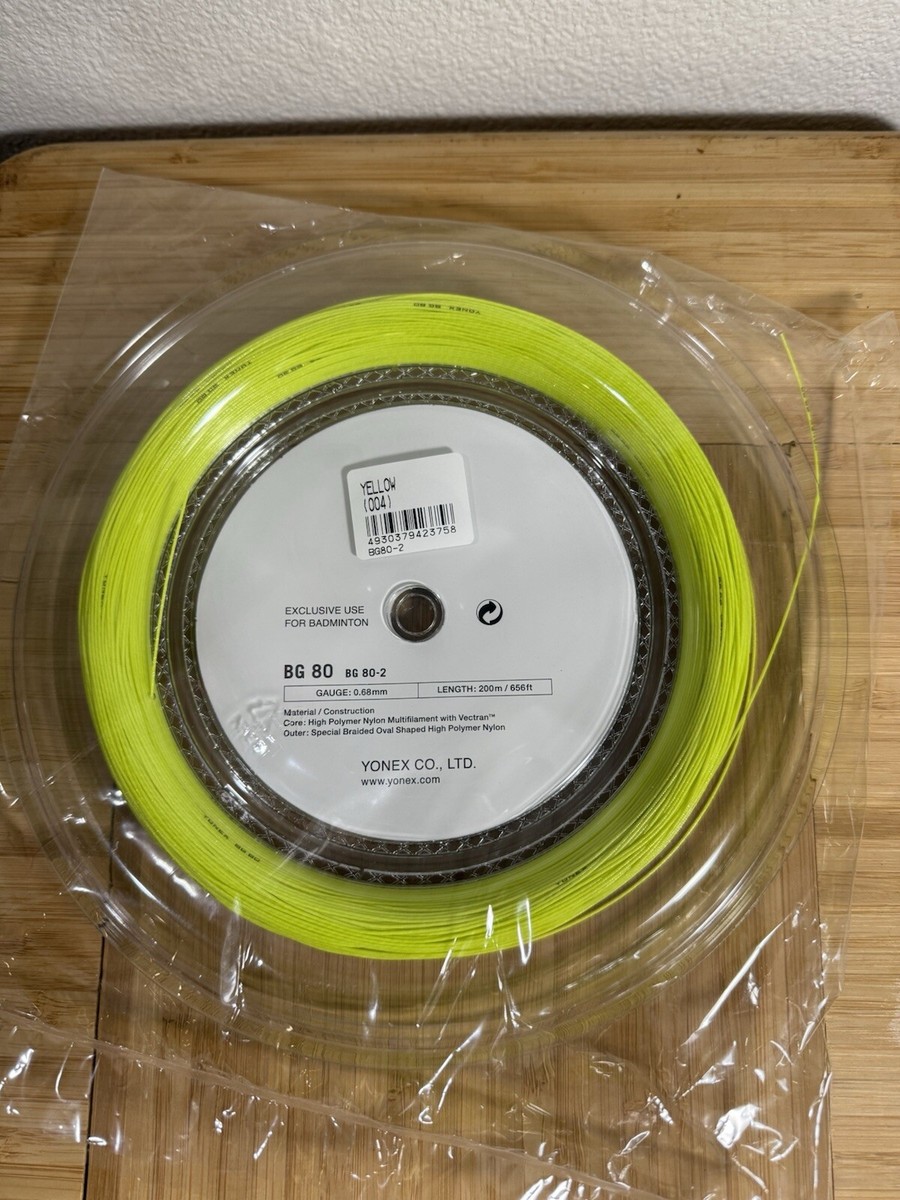 Yonex BG80 Badminton String. 656ft / 200m Reel. 068mm. Yellow