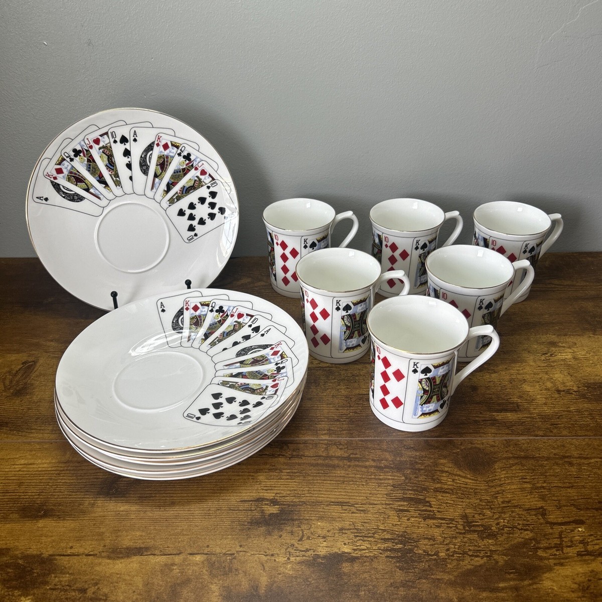Queens Fine Bone China Playing Cards Mugs and Plates 12-Pieces