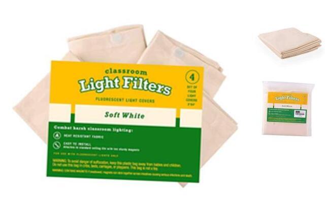 Fluorescent Light Diffuser Covers (Set of 4) Filters Light for Classrooms and