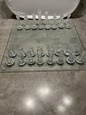 Schachspiel Schachbrett Schach Figuren aus Glas 35x35 Cm vollständig
