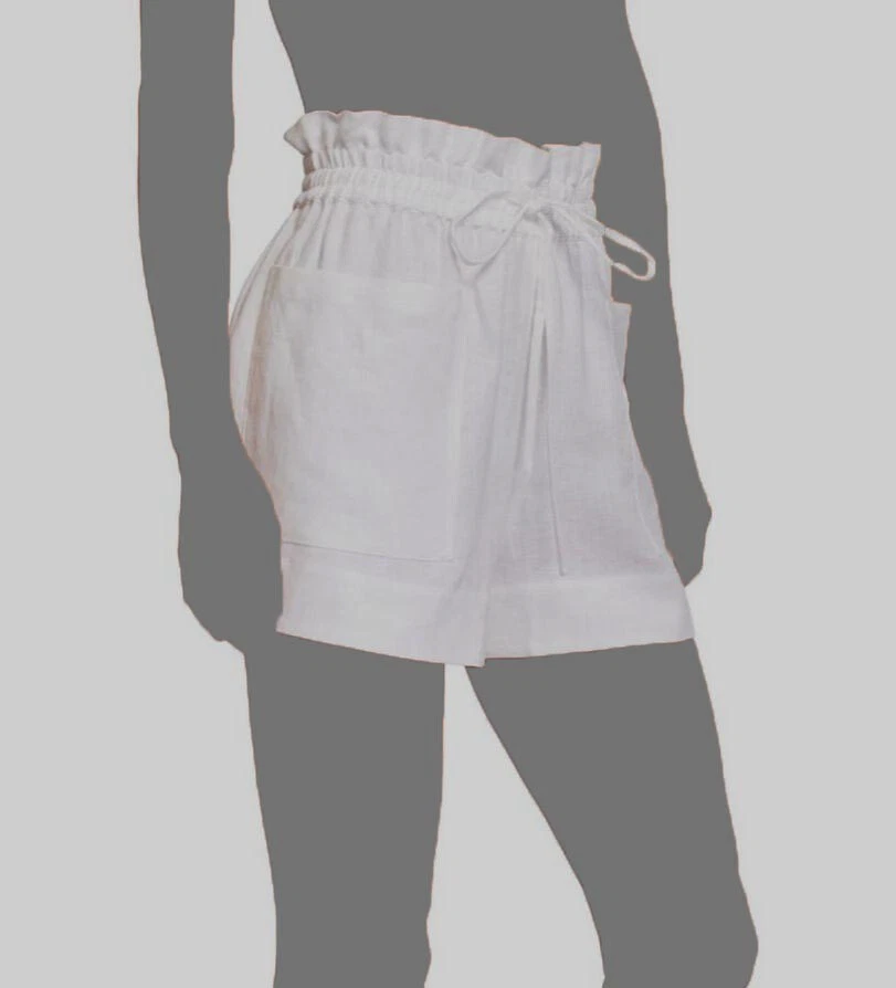 $228 Tory Burch Women's White Linen Cover Up Paperbag Shorts Size L