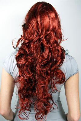 Perücke Lang Granatrot, Wallendes Haar 70 Cm – Von WIG ME UP, Mit Kopfhautimitat
