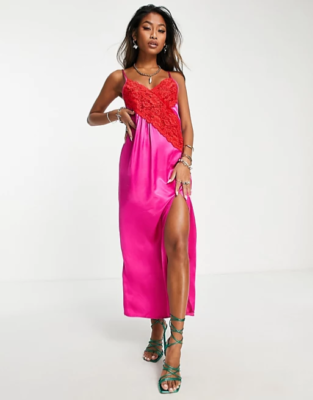 knee length dresses for ladies Knot Shoulder Contrast Lace Cami Dress main image 0