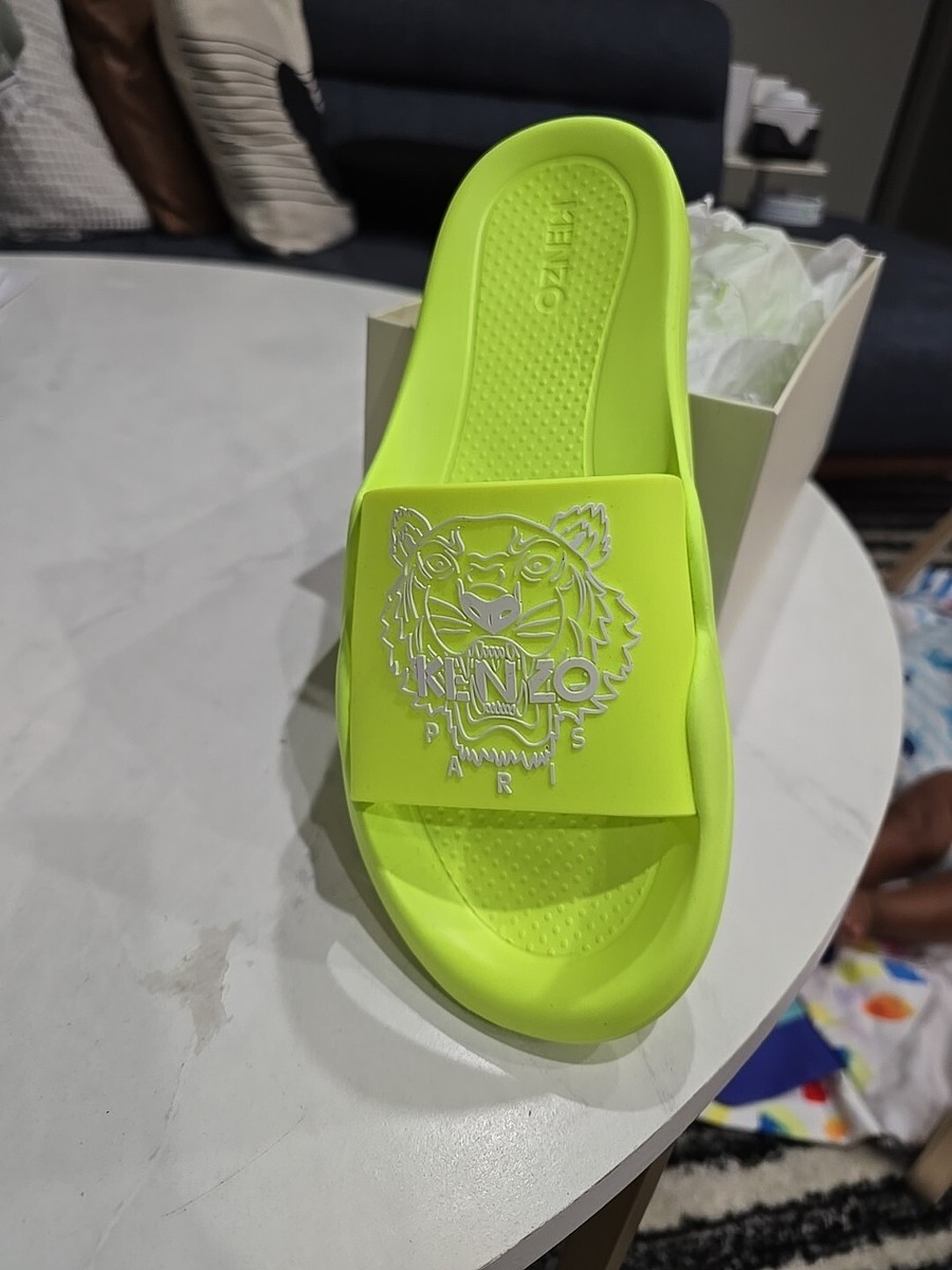 NEW Kenzo Mens Pool Mule Rubber Tiger Head Sandals-neon -SIZE 39