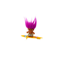 Vintage Surfer Troll Doll on Yellow Surfboard w/ Pink Hair Russ 1990's