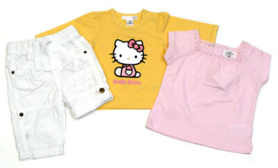 H&M Hello Kitty 3tlg. Mädchen-Kombi Turn-up-Hose Langarm-Shirt T-Shirt Gr. 62