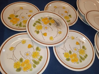 VTG MCM EKCO ETERNA Camelot Spring Meadow Stoneware Japan Daisy Dinner Plates