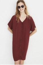 MADEWELL Womens Button Front Easy Mini Dress Burgundy XXS Style oversized NWT