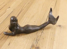 Cast Iron Laying Mermaid Figure Nautical Decor Statue Mermaids Tiki Paperweight
