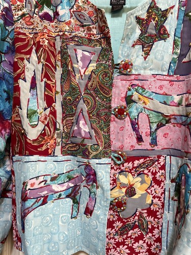 Vintage Women’s Jacket Elephant Flower Beads Patchwork Shirt Blouse Sz XL Kar-ma - Picture 10 of 12