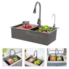 Stainless Steel Built-in Kitchen Sink Multifunctional Sink With Pull Out Faucet！