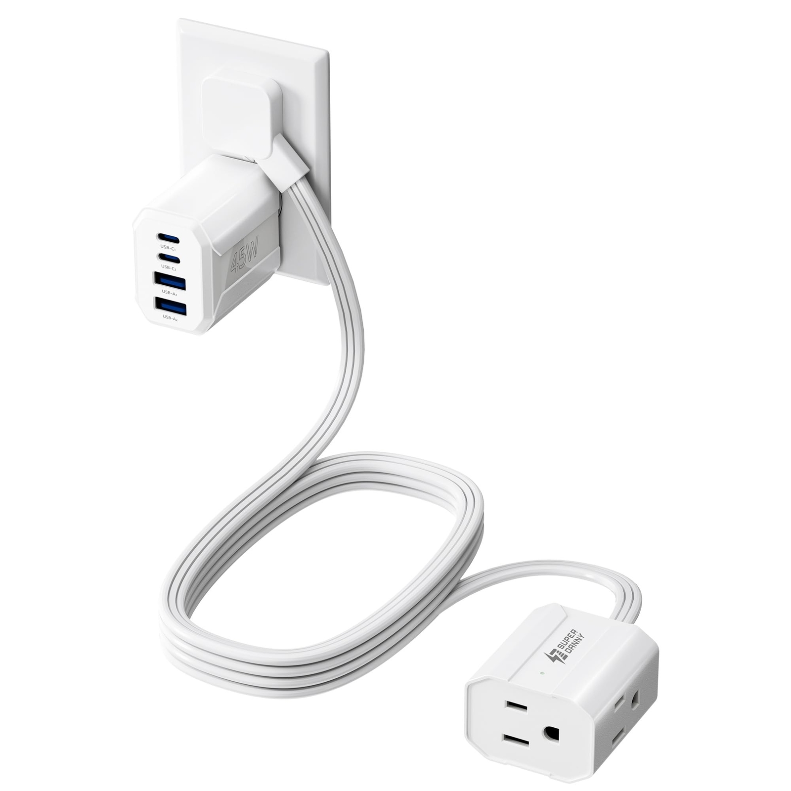 SUPERDANNY 45W USB Fast Charge Detachable Travel Power Strip with 2 Ports Fast Shipping