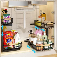Under Sink Organizer 2 Pack Height Adjustable Under Sink Organizers and Stora...