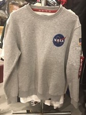 Mens Alpha Industries Retro NASA Space Shuttle Gray Sweater